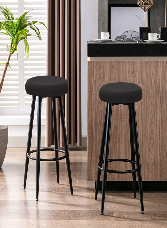 Deisy Dee 4PCS Round Bar Stool Seat Covers Stretch Round Chair Covers for 13-16 Inch Stool Chair (Black) - Image 3
